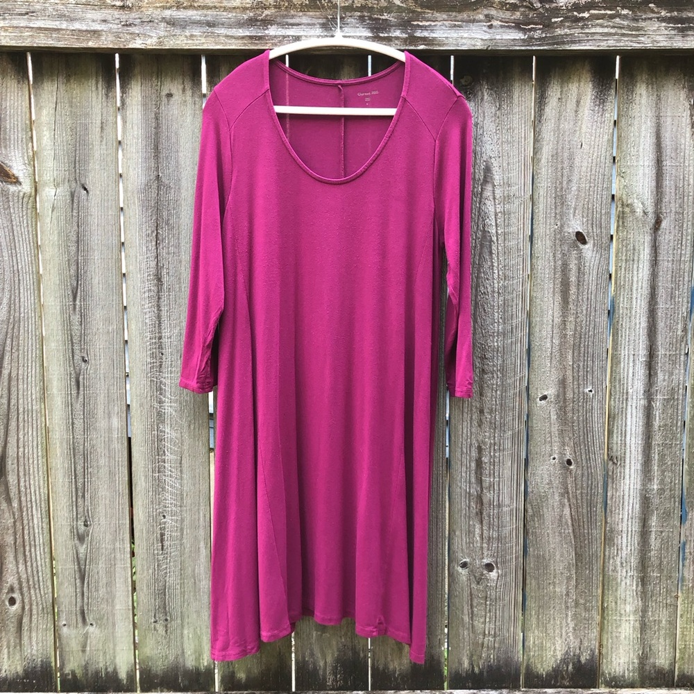 Garnet Hill Jersey Swing Dress Size M Dark Rose Pink 3/4 Sleeves